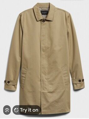 Banana Republic Men's Water Resistant Mac Jacket Classic Khaki Trench Coat